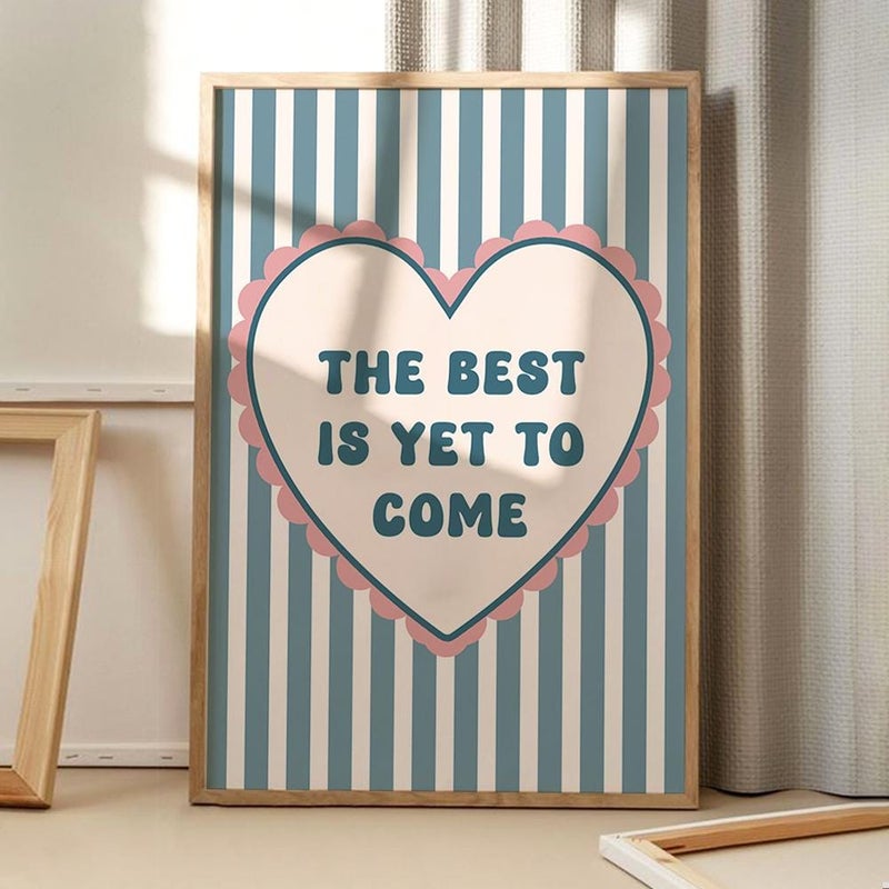 TNESSENTIAL The Best Is Yet To Come Blue Heart Art Canvas Poster, Trendy Wall Art, Apartment Aesthetic Decor, Retro Home Decor, Printed Gift - Image 1