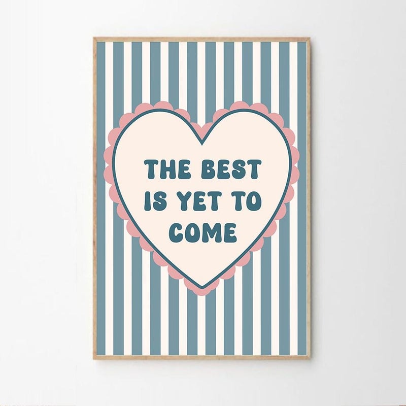 TNESSENTIAL The Best Is Yet To Come Blue Heart Art Canvas Poster, Trendy Wall Art, Apartment Aesthetic Decor, Retro Home Decor, Printed Gift - Image 2