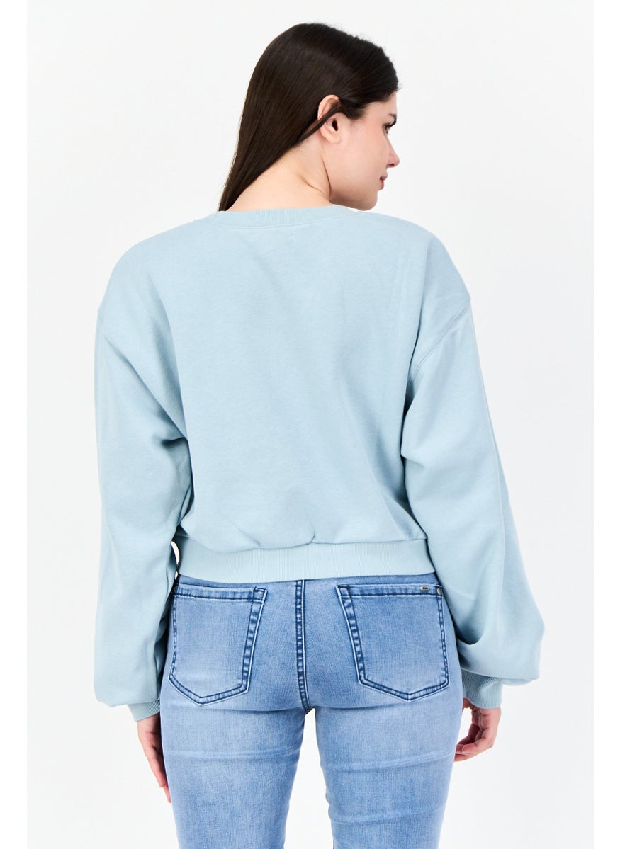 NIA Women Crew Neck Embroidered Long Sleeve Sweatshirt, Light Blue  - Image 3