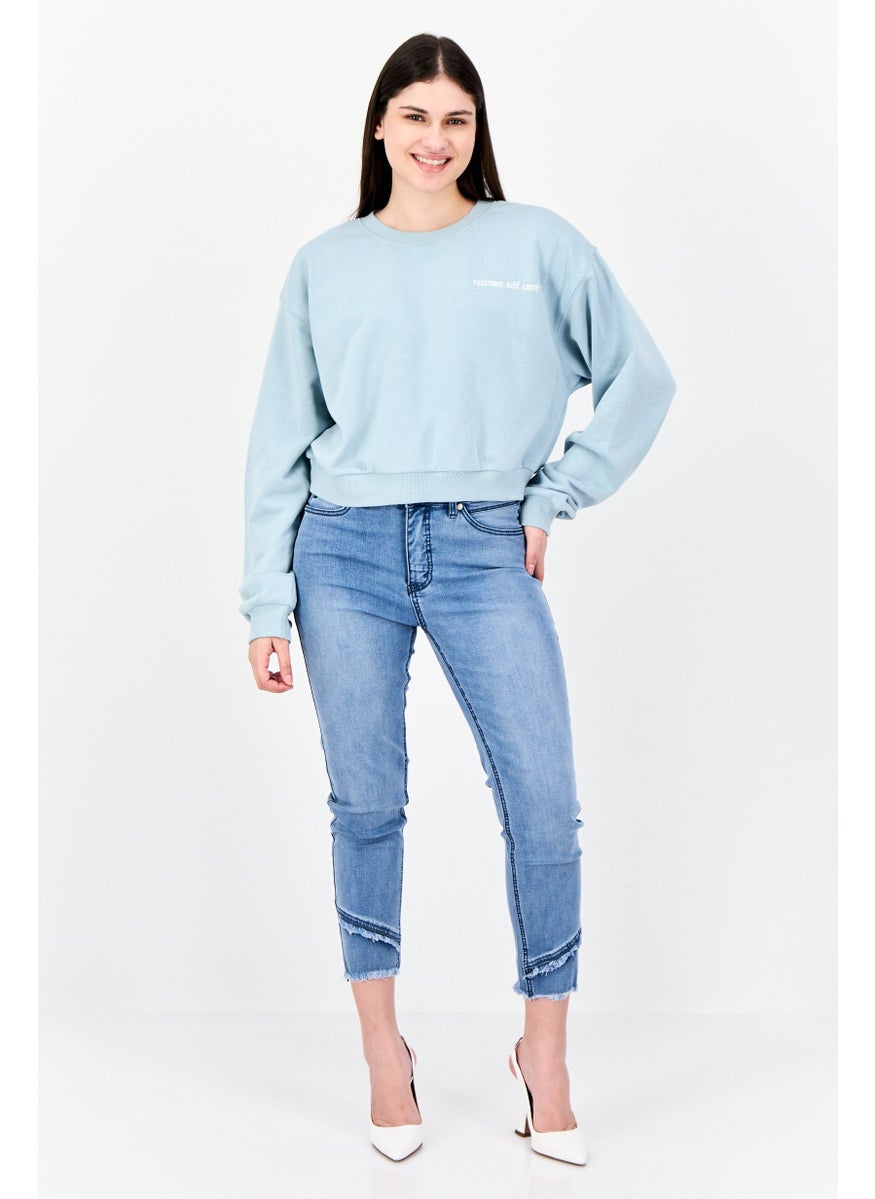 NIA Women Crew Neck Embroidered Long Sleeve Sweatshirt, Light Blue  - Image 4