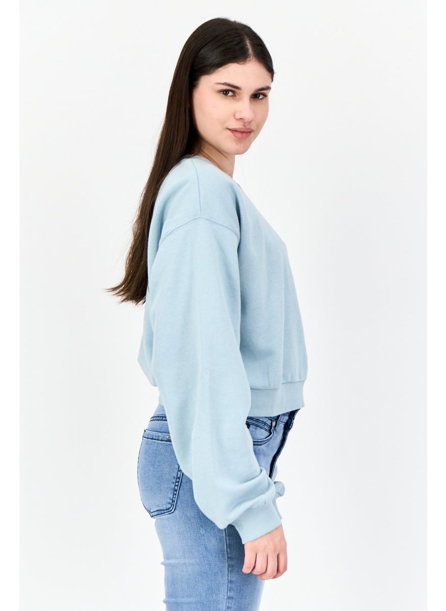 NIA Women Crew Neck Embroidered Long Sleeve Sweatshirt, Light Blue  - Image 2
