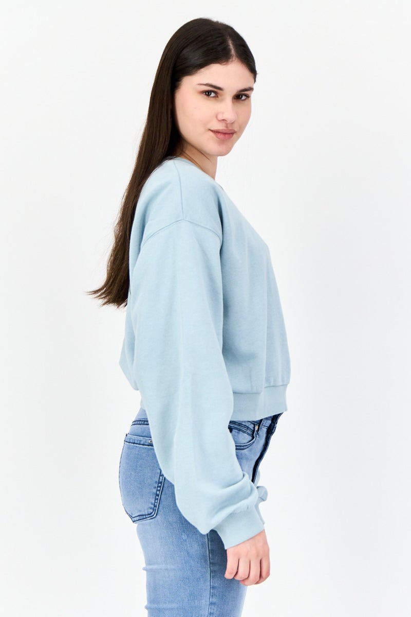 NIA Women Crew Neck Embroidered Long Sleeve Sweatshirt, Light Blue - Image 2