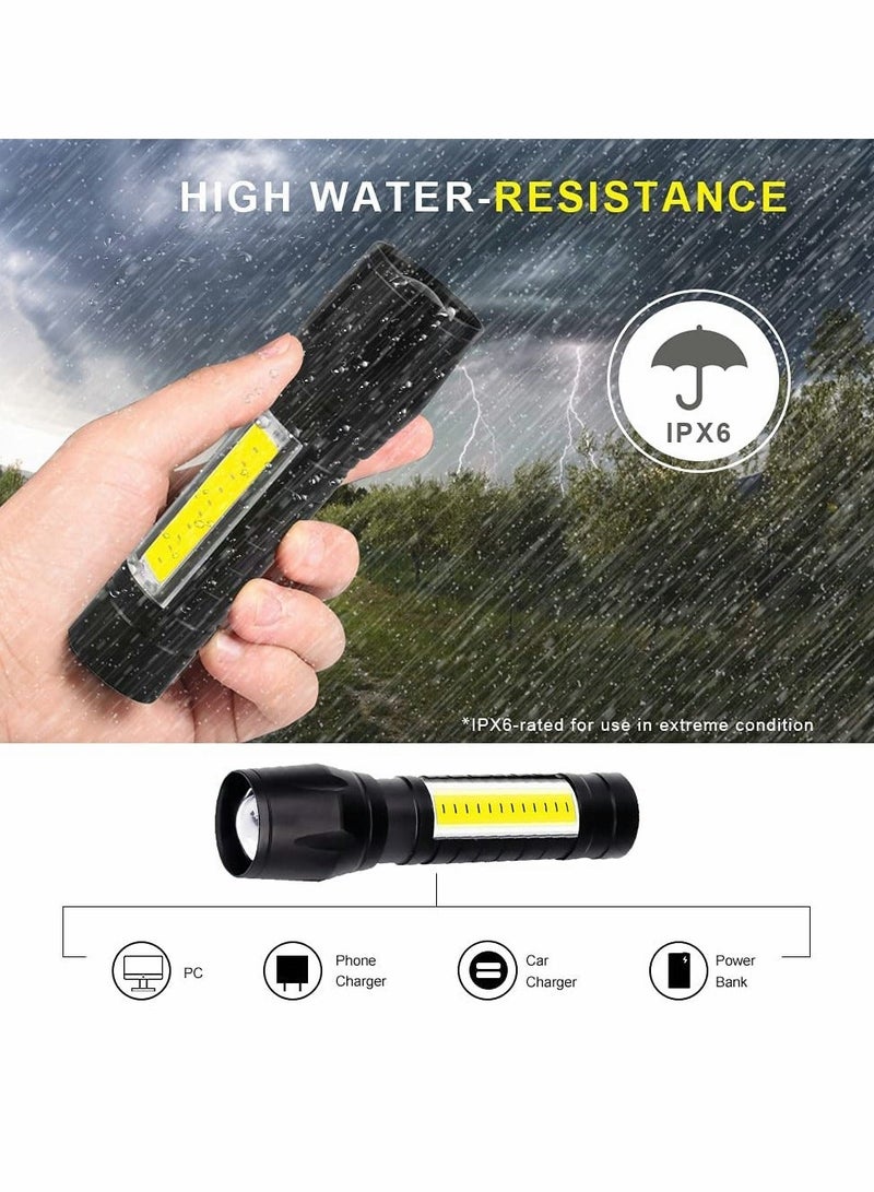 USB Rechargeable Torch, Outdoor Emergency Light Check Light XPE/COB Mini Torch, Portable Waterproof Handheld Torch for Camping, Outdoor, Emergency and Daily Use (2 Pack) - Image 2