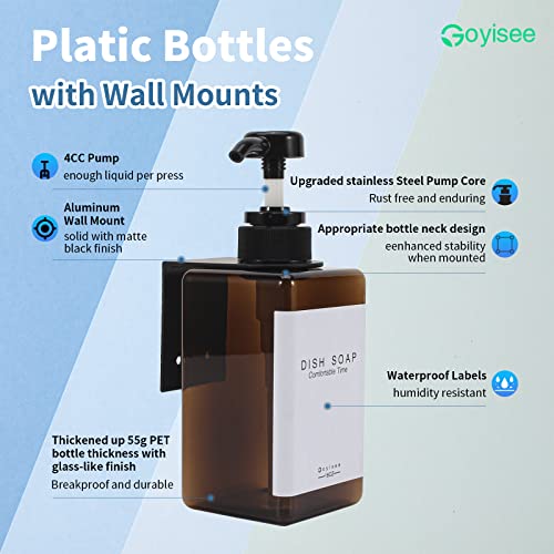 GOYISEE Shampoo and Conditioner Dispenser for Shower Wall 3 Chamber - Drill Free Square Shower Soap Dispenser Wall Mount with Waterproof Labels (3 Bottles 3 Wall Mounts-Amber) - Image 4