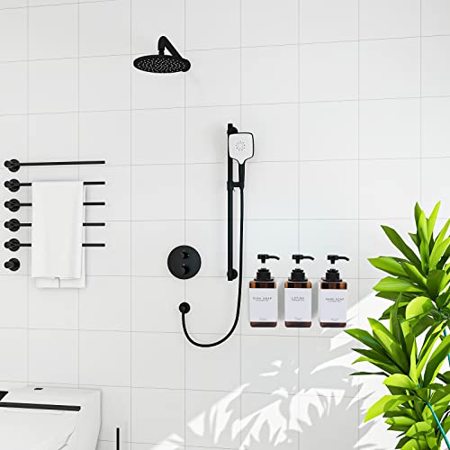GOYISEE Shampoo and Conditioner Dispenser for Shower Wall 3 Chamber - Drill Free Square Shower Soap Dispenser Wall Mount with Waterproof Labels (3 Bottles 3 Wall Mounts-Amber) - Image 2