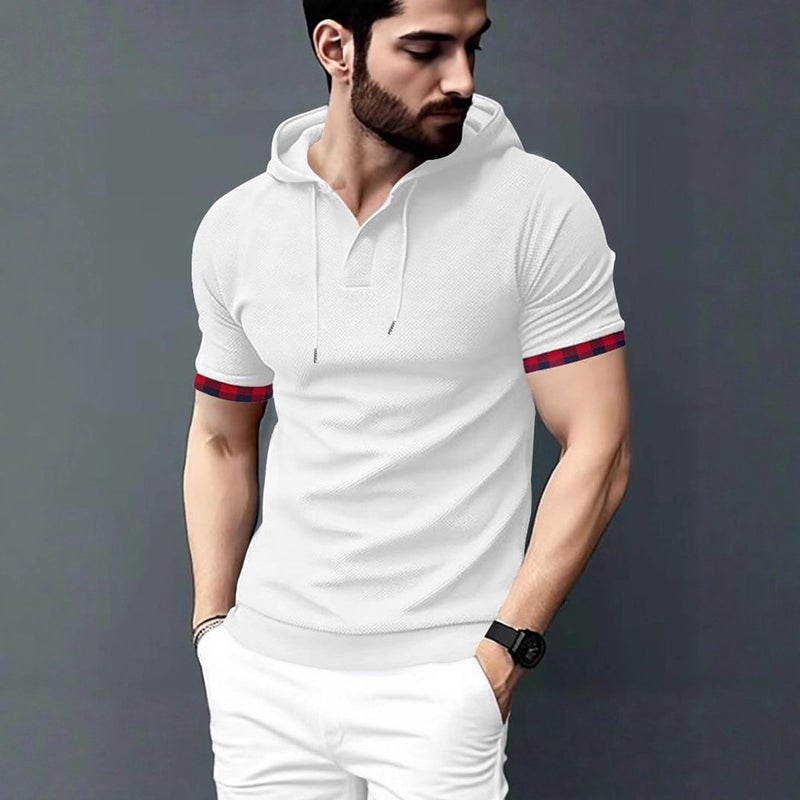 Men's Hooded Short Sleeve T-Shirt with Color Block, Slim Fit, Breathable (2026 Summer) - Image 3