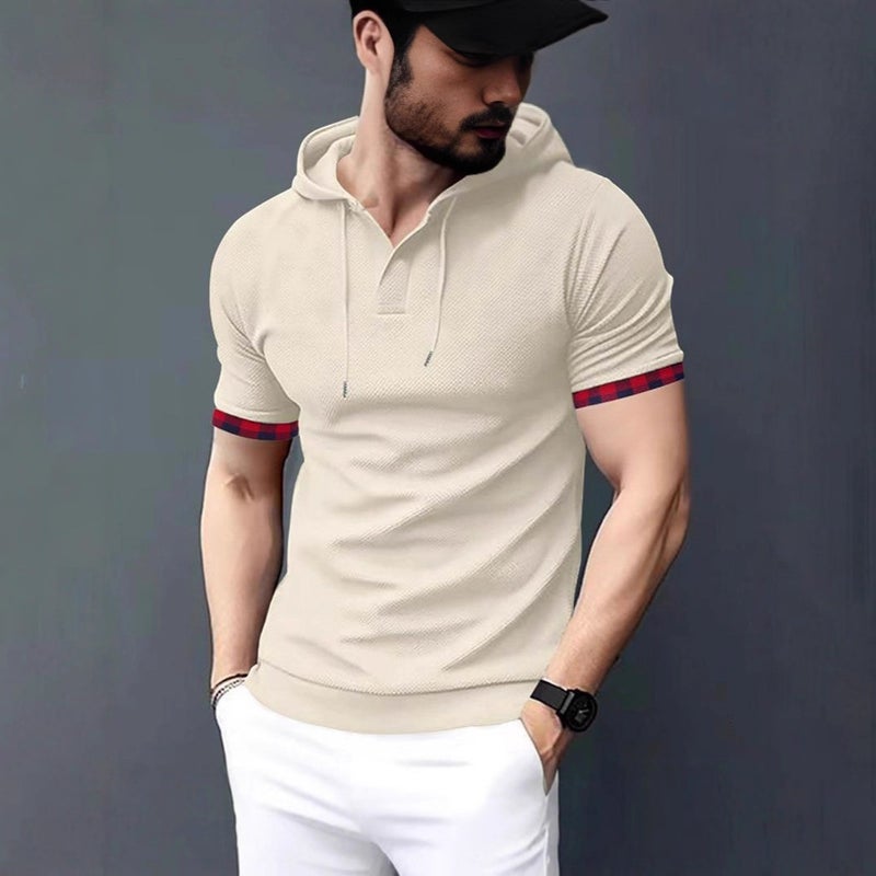 Men's Hooded Short Sleeve T-Shirt with Color Block, Slim Fit, Breathable (2026 Summer) - Image 4