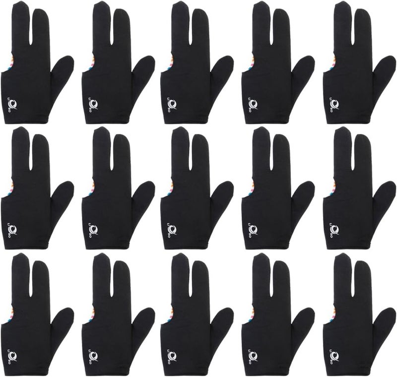 klarako Billiard Gloves 15PCS /Set 3 Finger Pool Cue Gloves Strentchy One Size Fits All Men or Women Snooker Gloves Left/Right Hand - Image 1