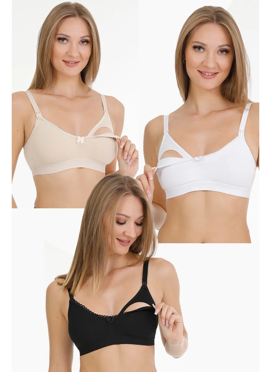بار لانجري 3-Piece Nursing Bra Lace Cupless Black-White-Skin