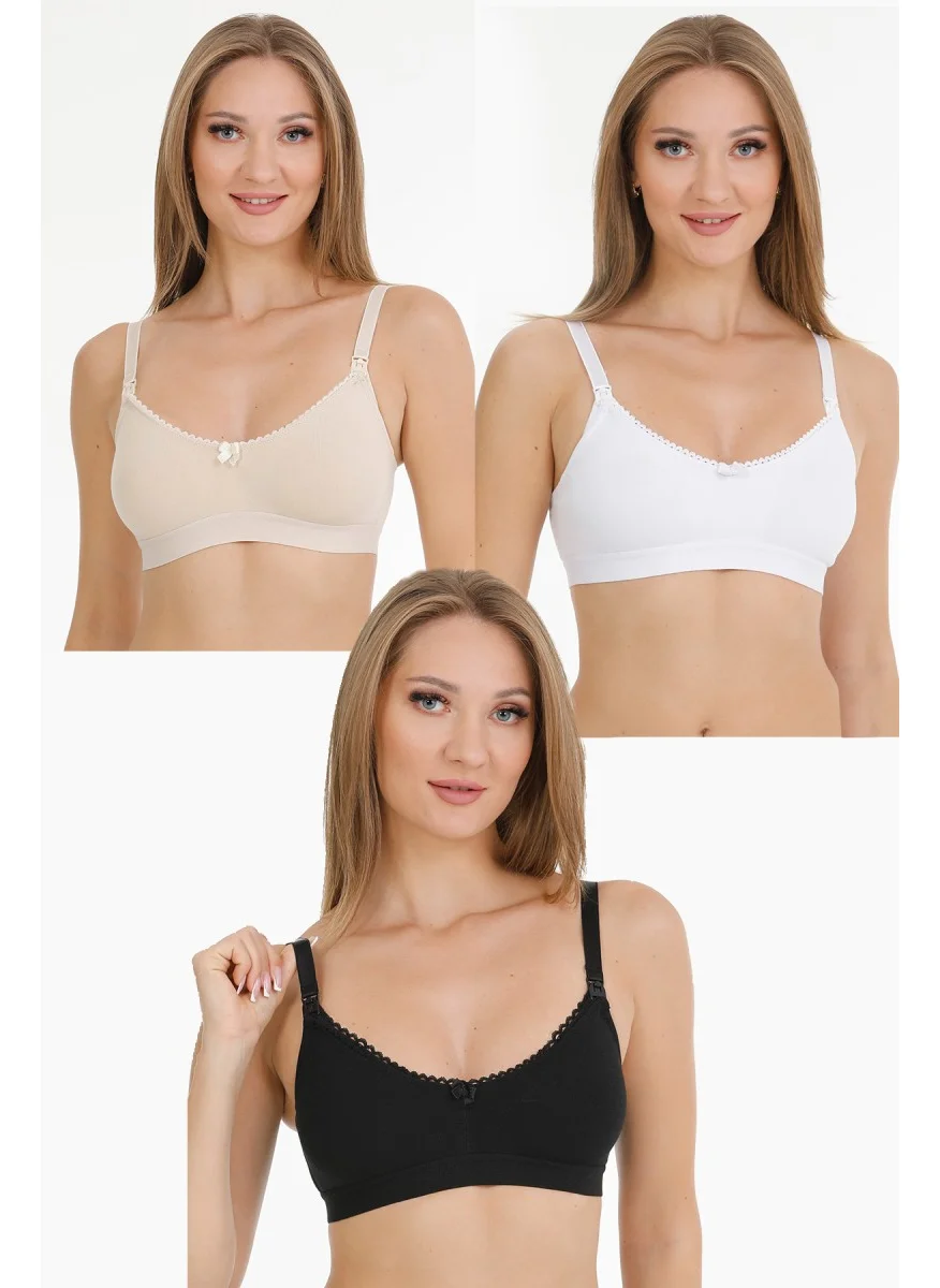 بار لانجري 3-Piece Nursing Bra Lace Cupless Black-White-Skin