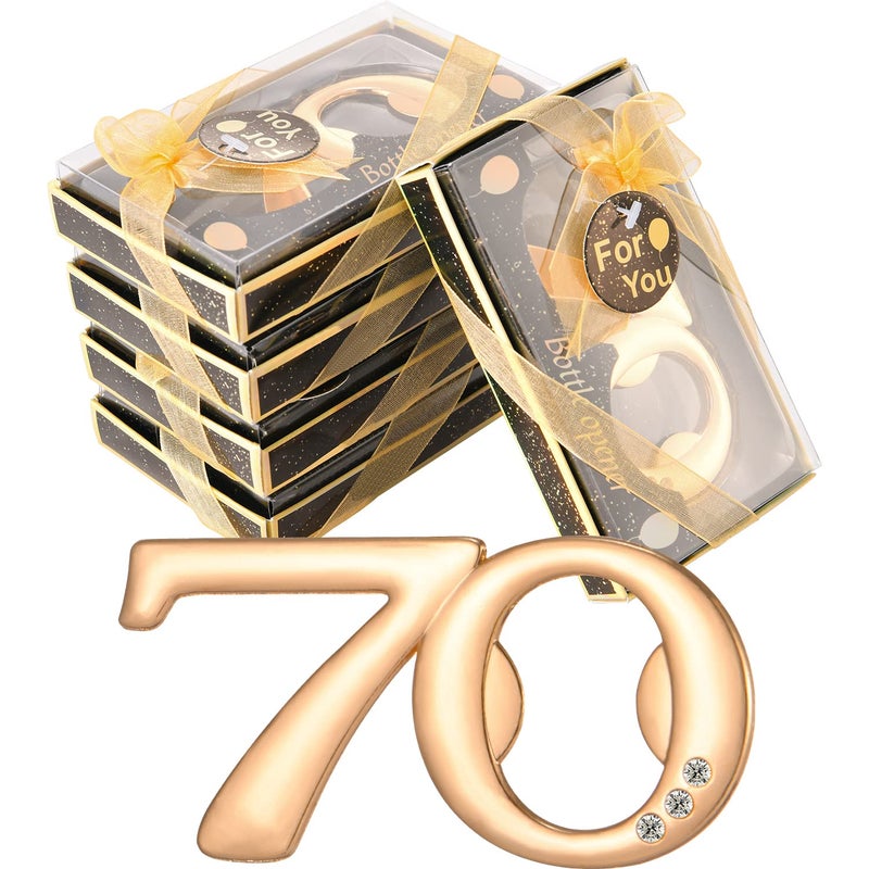 Winocbxt 50Pieces 70 Bottle Opener Gifts for 70th Birthday Party Favors 70th Anniversary Party Return Gifts or Souvenirs for Guests Gold and Black Theme Party Decorations 70 - Image 2