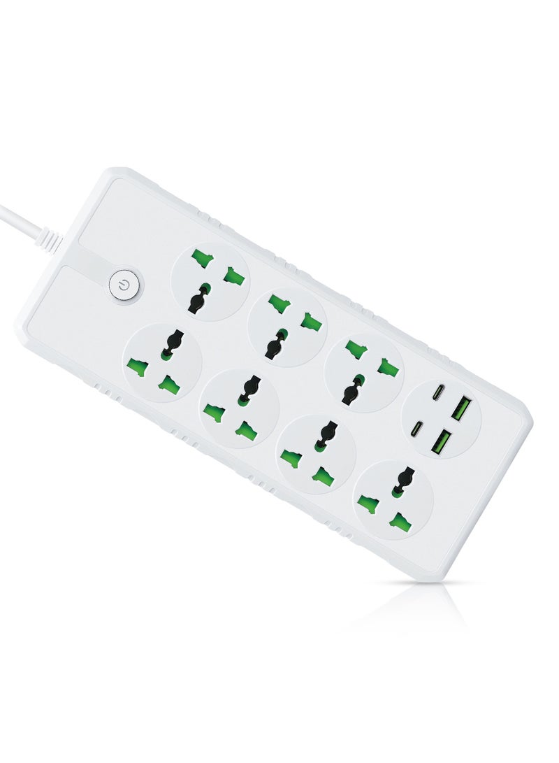 إيلونسي سلك تمديد طاقة عالمي بطول 5 أمتار مع منفذ USB C , توصيلة كهرباء 7 مخارج و 4 منافذ يوايس بى 5 متر - أبيض - Image 1