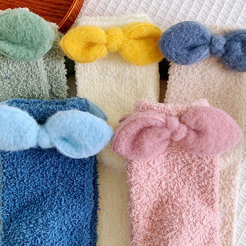 Women Fuzzy Sleep Socks Cute Candy Color Slipper Socks with Bowknot Winter Thicken Fluffy Socks Christmas Socks - Image 5