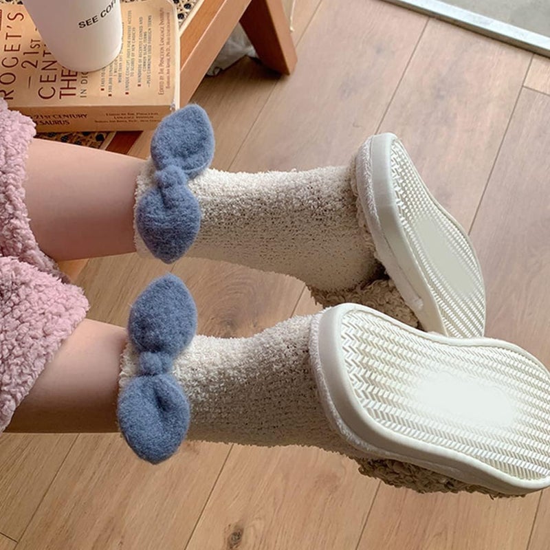 Women Fuzzy Sleep Socks Cute Candy Color Slipper Socks with Bowknot Winter Thicken Fluffy Socks Christmas Socks - Image 4
