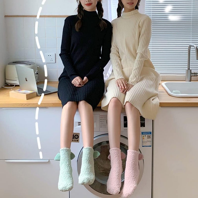 Women Fuzzy Sleep Socks Cute Candy Color Slipper Socks with Bowknot Winter Thicken Fluffy Socks Christmas Socks - Image 2