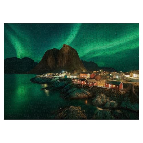 Larkipuzz Magic Northern Lights Landscape Puzzles for Adults 1000 Pieces Colorful Nature Aurora Norway Jigsaw Puzzles Beautiful Mountain Scenic Cabin River Puzzle - Image 5