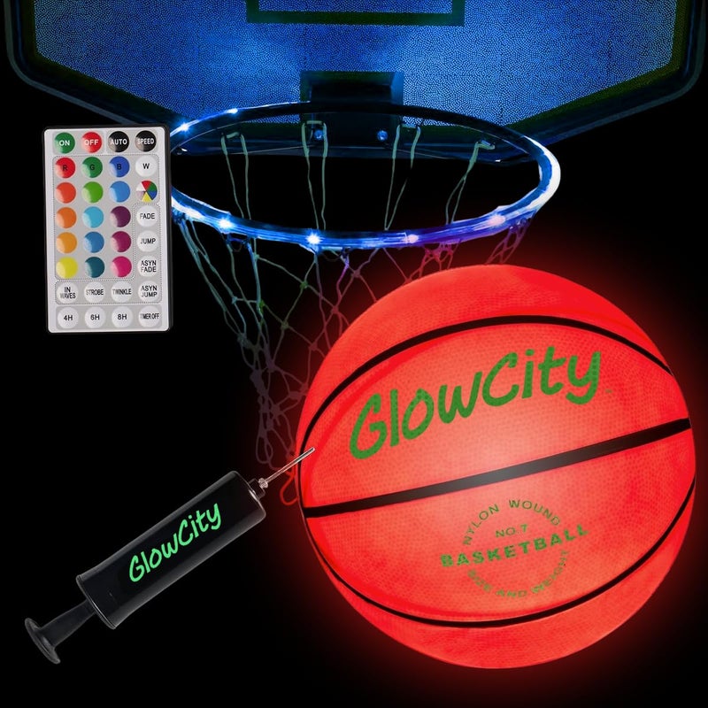 GlowCity Glow in the Dark Basketball with Rim Light Size 7 Light Up Ball for Teen Boys Gifts Adults Glowing Red for Night Outdoor Games Cool Sports Birthday Gift Ideas for Boys Ages 12 13 14 15 - Image 2