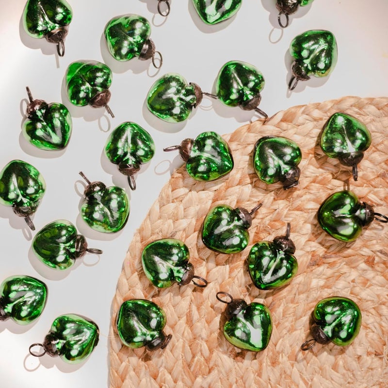 Indian-Shelf 25 Heart Ornaments for Christmas Heart Shaped Christmas Ornaments Glass Heart Christmas Ornaments Valentine Decorations for Tree Green Heart Ornament Easter Decorations Heart Mini Ornaments - Image 1