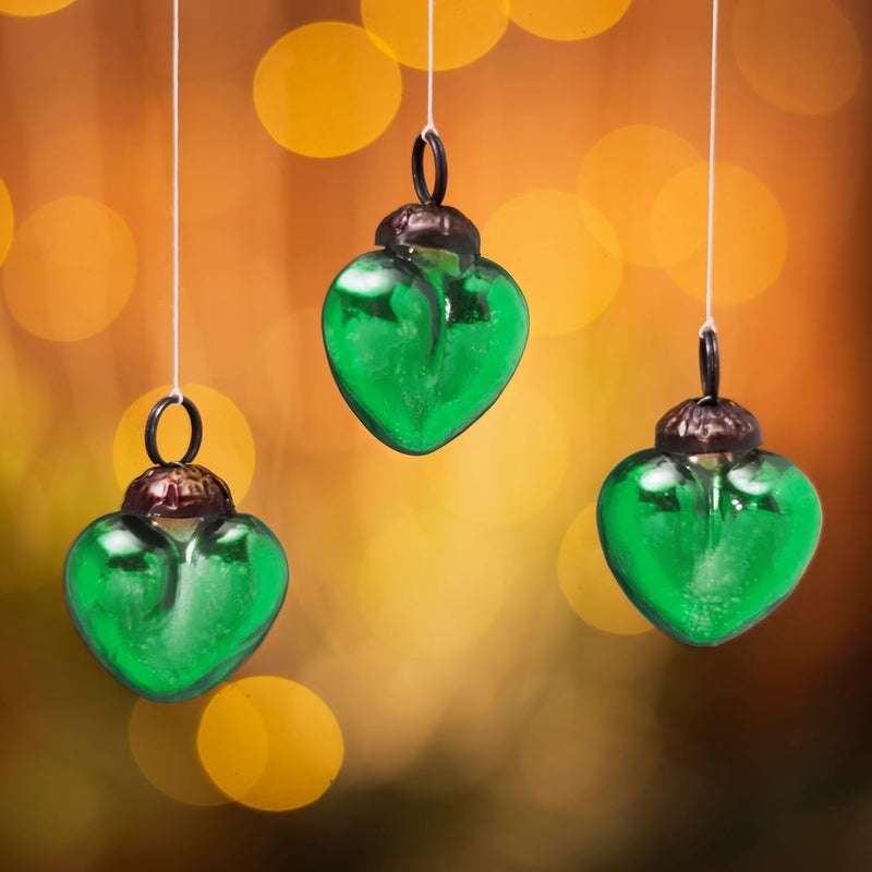 Indian-Shelf 25 Heart Ornaments for Christmas Heart Shaped Christmas Ornaments Glass Heart Christmas Ornaments Valentine Decorations for Tree Green Heart Ornament Easter Decorations Heart Mini Ornaments - Image 2