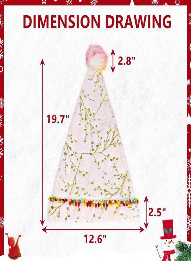 QTKJ Pink Christmas Hat, Santa Hat, Christmas Gifts for Women and Men, Thickened Soft Velvet Fabric, Golden Branch Pattern, Xmas hat Suitable for Christmas Eve New Year Party Decorations - Image 3