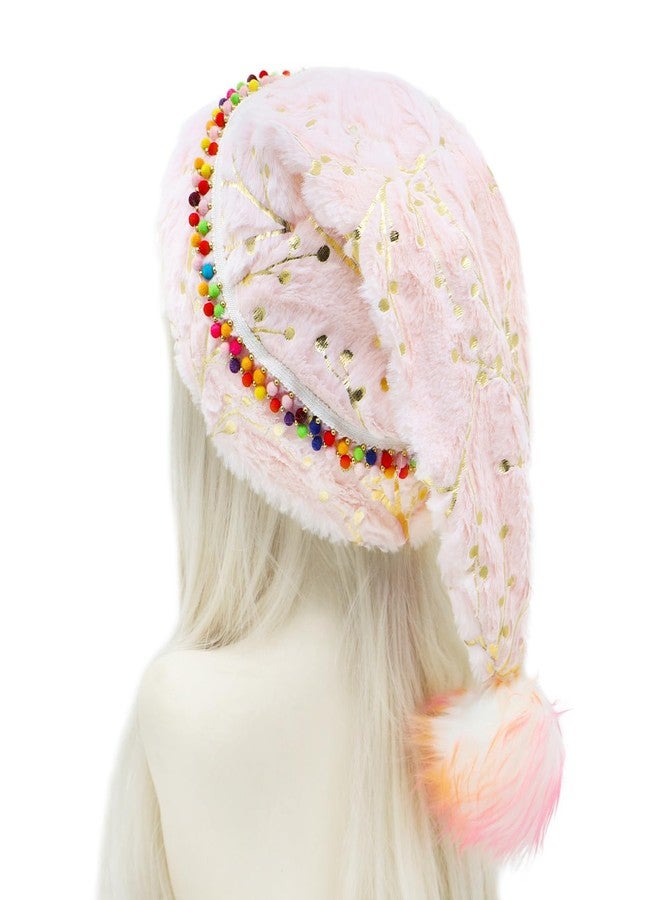 QTKJ Pink Christmas Hat, Santa Hat, Christmas Gifts for Women and Men, Thickened Soft Velvet Fabric, Golden Branch Pattern, Xmas hat Suitable for Christmas Eve New Year Party Decorations - Image 1
