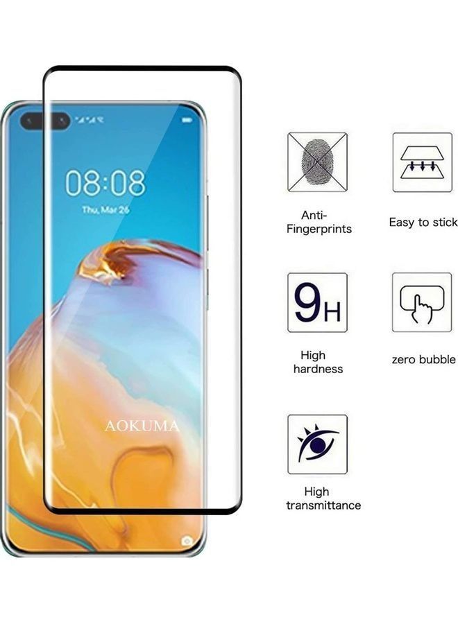 واقي شاشة كامل منحني خماسي الأبعاد لهاتف هواوي بي 40 برو أسود / شفاف - Image 2