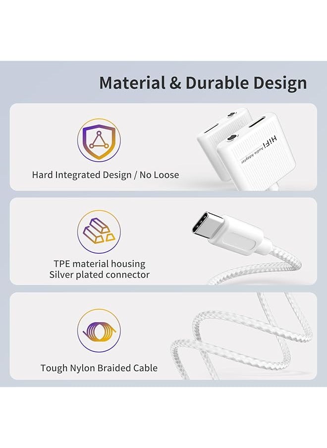 Usb C To 3.5Mm Audio Adapter & Charger 2 In 1 Usb C To Aux Headphone Dongle With 60W Pd Fast Charging Compatible With Iphone 16 16 Pro 15 15 Pro Max Galaxy S24 S23 S22 S23Fe Pixel 8 7 Ipad