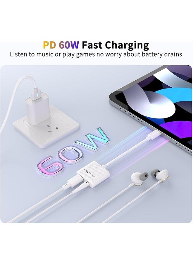 Usb C To 3.5Mm Audio Adapter & Charger 2 In 1 Usb C To Aux Headphone Dongle With 60W Pd Fast Charging Compatible With Iphone 16 16 Pro 15 15 Pro Max Galaxy S24 S23 S22 S23Fe Pixel 8 7 Ipad