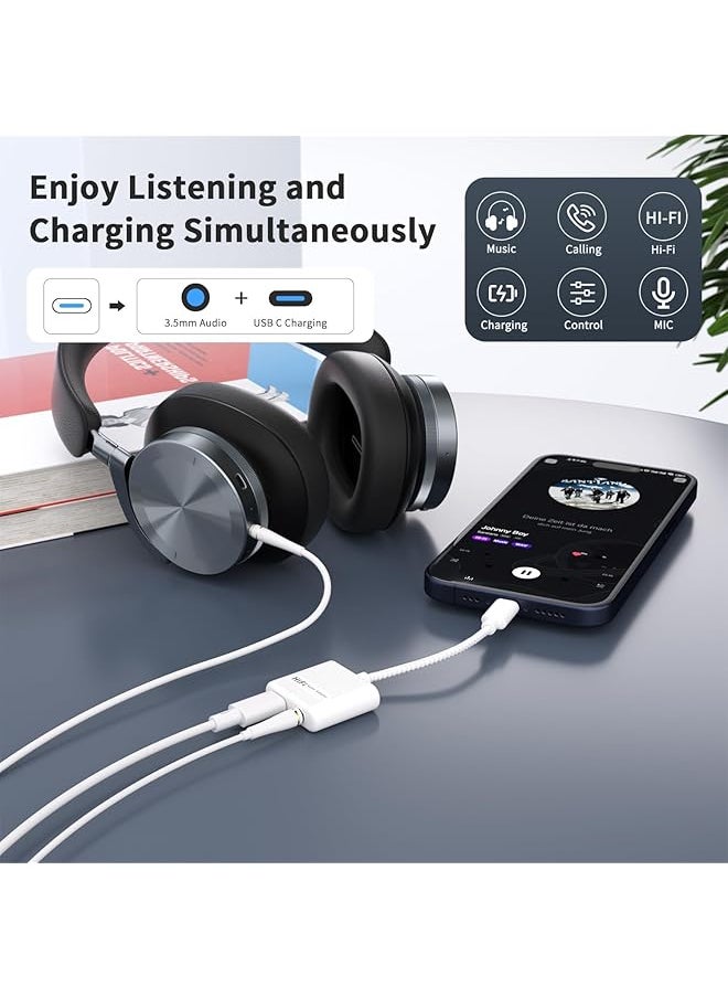 Usb C To 3.5Mm Audio Adapter & Charger 2 In 1 Usb C To Aux Headphone Dongle With 60W Pd Fast Charging Compatible With Iphone 16 16 Pro 15 15 Pro Max Galaxy S24 S23 S22 S23Fe Pixel 8 7 Ipad