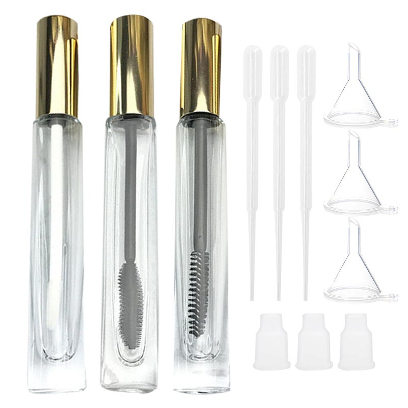 dootdott Empty Mascara Tube and Wand Glass, 3PCS 10ml Empty Mascara Tube and Lip Gloss Tubes, Eyelash Spoolies with Tube, Eyelash Growth Packing Tube Container for Home and Travel (B) - Image 1