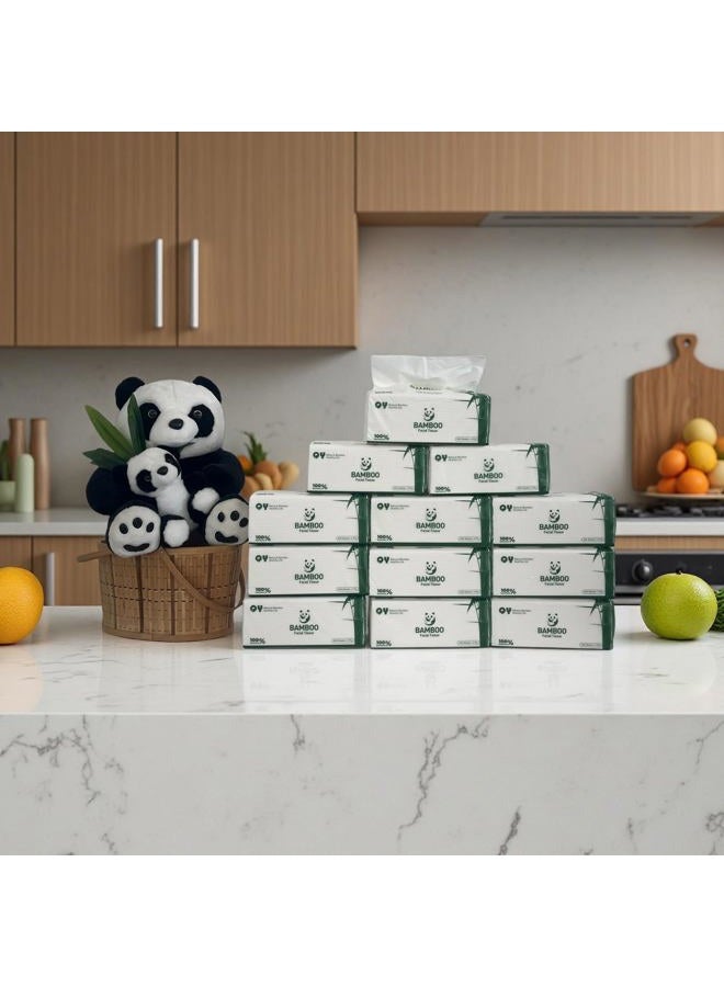QINGYA Soft Durable Bamboo Facial Tissues - 3 Ply bleached Facial Paper Dry or Wet Use 12 Packs(150 Tissue per Pack, 1800 Tissues Total） - Image 5