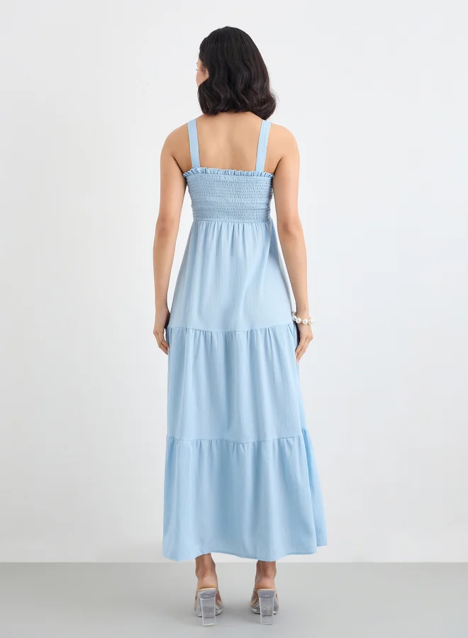 Styli Styli Women Blue Sleeveless Tiered Maxi Dress