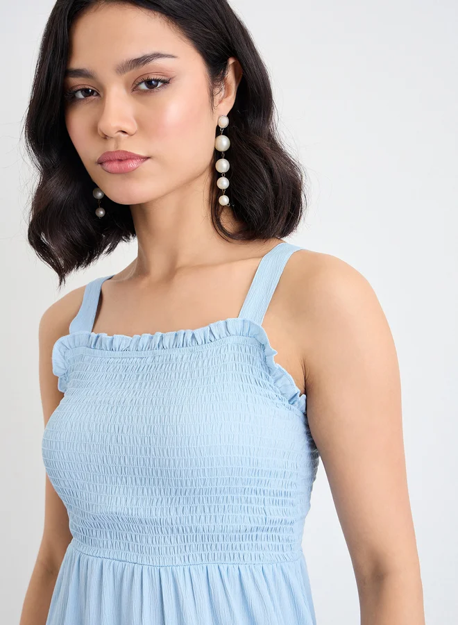 Styli Styli Women Blue Sleeveless Tiered Maxi Dress