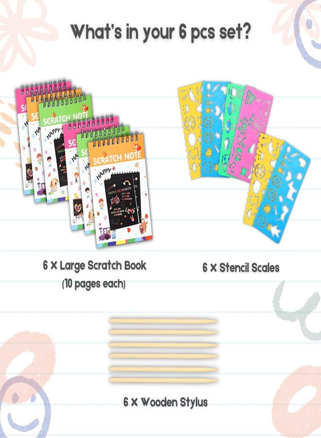 Finemoe Scratch Book with Stencil Scale for Kids, Bulk Return Gifts for Birthday, Magic Activity Kit, Thoughtful Return Gifts for Girls & Boys Ages 3 & Above, Art & Craft Kit for Kids (Large 6 Set) - Image 3