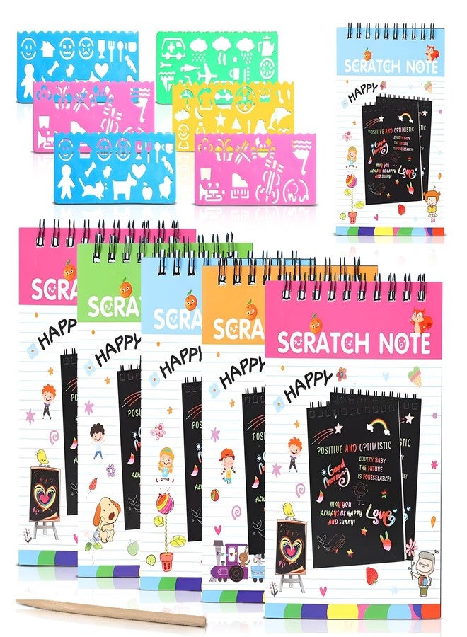 Finemoe Scratch Book with Stencil Scale for Kids, Bulk Return Gifts for Birthday, Magic Activity Kit, Thoughtful Return Gifts for Girls & Boys Ages 3 & Above, Art & Craft Kit for Kids (Large 6 Set) - Image 1