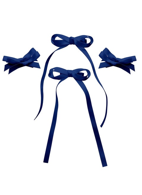 Fashion Hair Clips Set, Cute Hair Barrettes Bobby Pins, Fancy Hairpin Accessories Headwear Styling Tools, Gifts for Women Girls Decorative Wedding (Blue Ribbon 4 in 1)