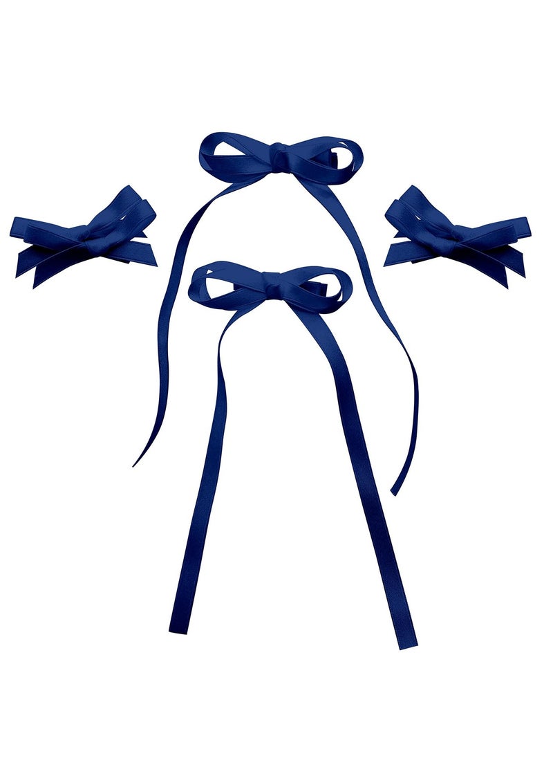 GO Fashion Hair Clips Set, Cute Hair Barrettes Bobby Pins, Fancy Hairpin Accessories Headwear Styling Tools, Gifts for Women Girls Decorative Wedding (Blue Ribbon 4 in 1)  - Image 1