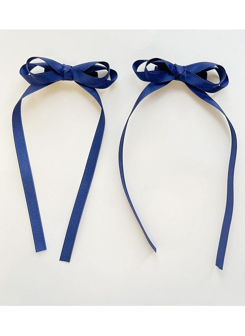 GO Fashion Hair Clips Set, Cute Hair Barrettes Bobby Pins, Fancy Hairpin Accessories Headwear Styling Tools, Gifts for Women Girls Decorative Wedding (Blue Ribbon 4 in 1)  - Image 2