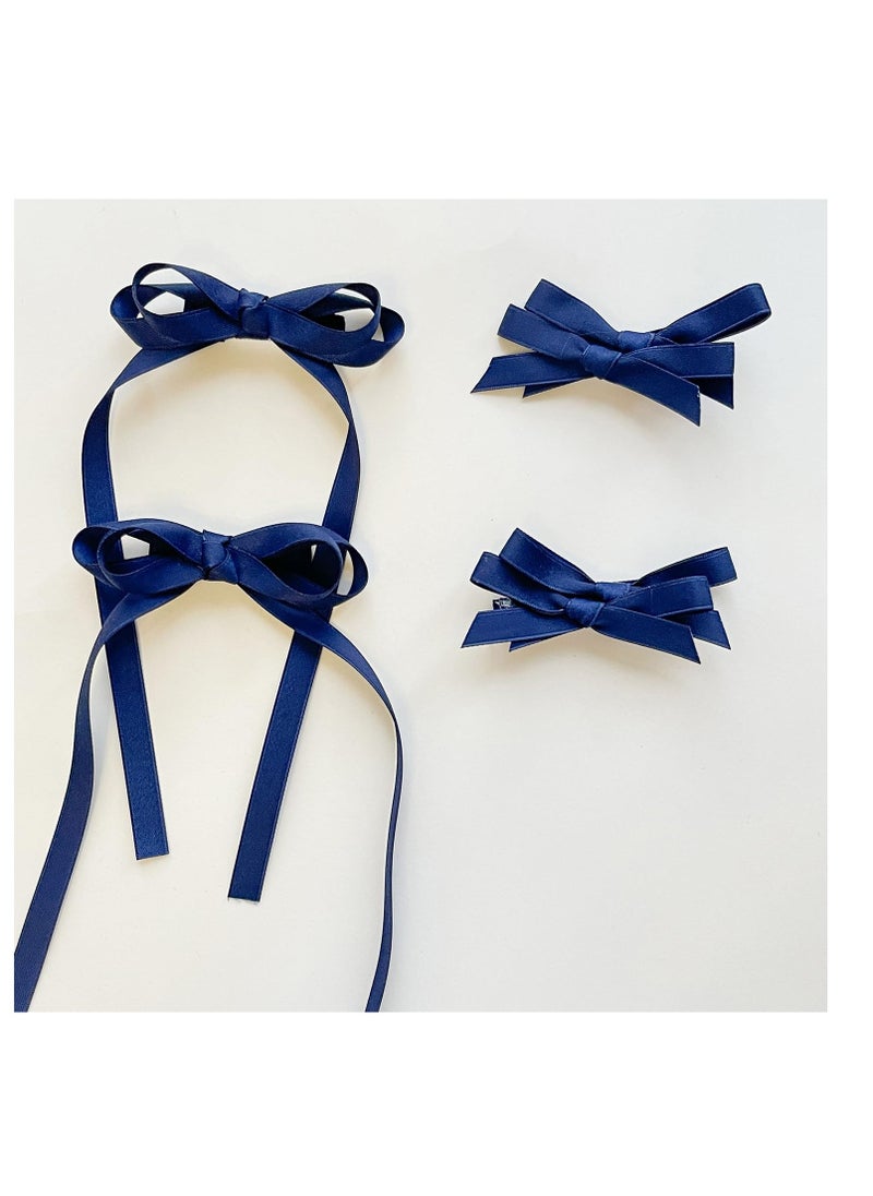 GO Fashion Hair Clips Set, Cute Hair Barrettes Bobby Pins, Fancy Hairpin Accessories Headwear Styling Tools, Gifts for Women Girls Decorative Wedding (Blue Ribbon 4 in 1)  - Image 3