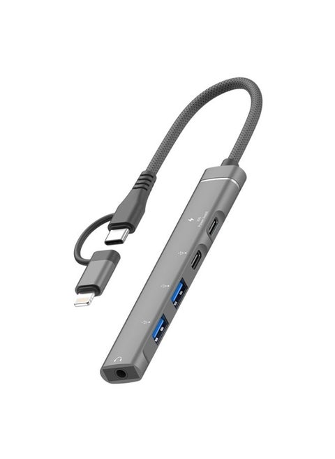 5 in 2 Multi-function HUB Adapter, Interface:USB-C / Type-C + 8 Pin(Grey)