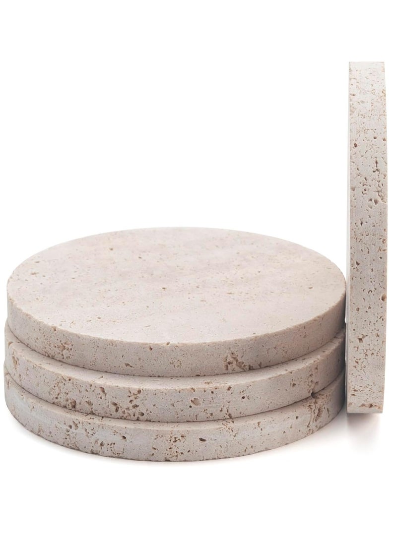 1Chase Set of 4 Natural Travertine Stone Round Coasters for Drinks, Coffee, 10x10cm - Image 5