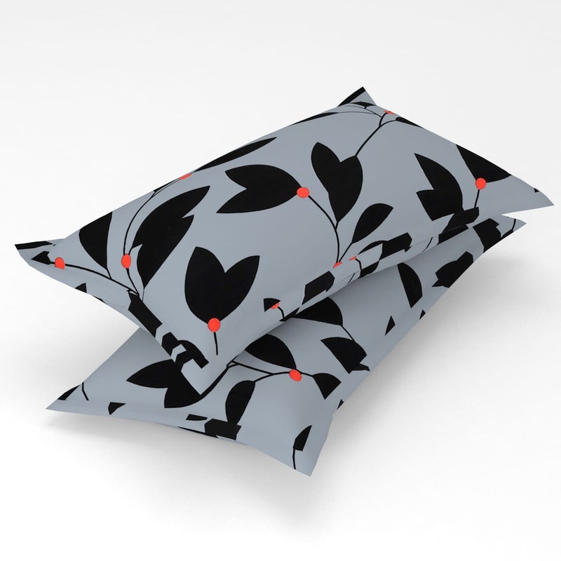DecentHome Fitted Bedsheet Gray Leaf Design - Image 3