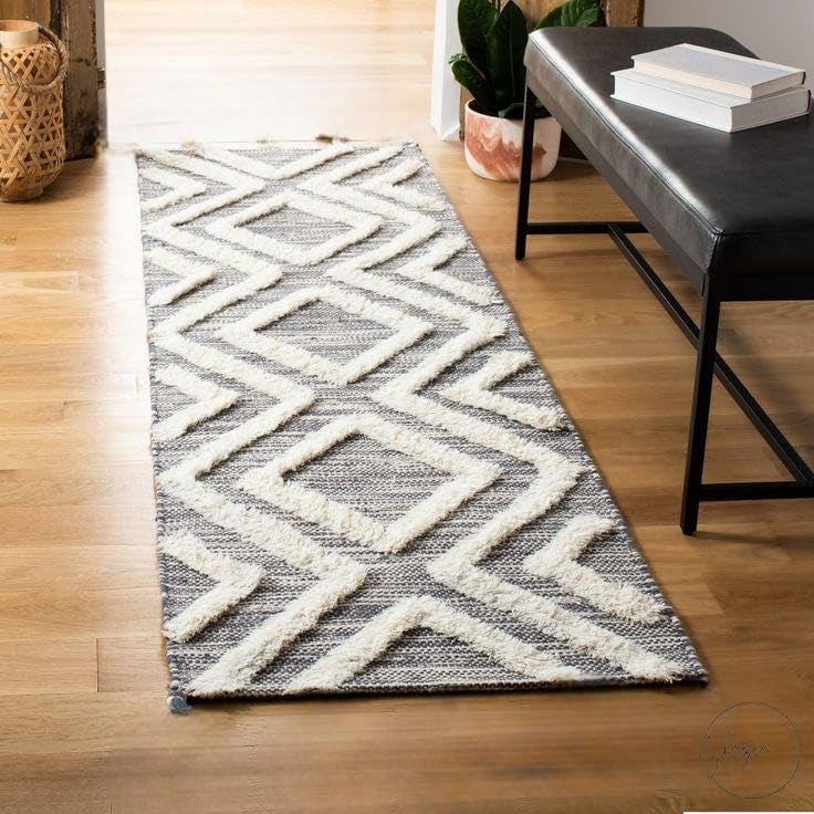 Slazie Cotton Soft Multi-Purpose Floor Rug for Bedroom Living Room|Kitchen Runner|Bedside Runner |Bed Runner|Reversible|2x5 Feet| (Black) - Image 1