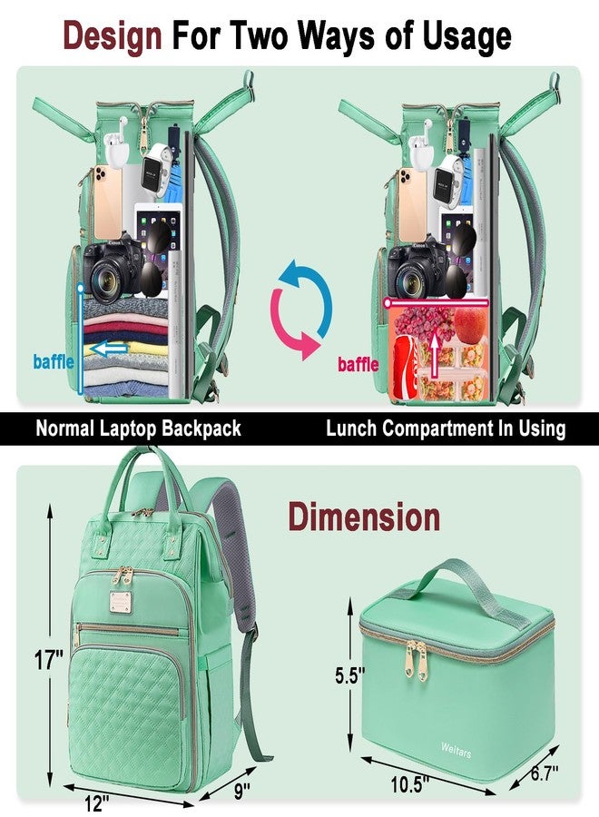 Weitars Lunch Backpack - 15.6 Inch Laptop Backpack for Women, Travel & Work, Lightgreen, L12‘’ * W9‘’* H17‘‘, Travel Backpacks Lunch Backpack - Image 4