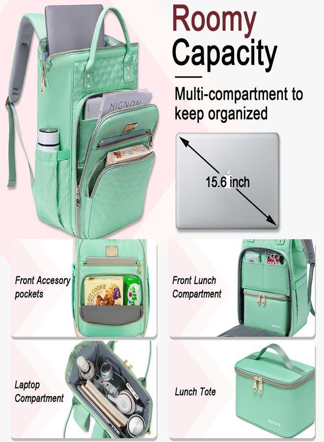 Weitars Lunch Backpack - 15.6 Inch Laptop Backpack for Women, Travel & Work, Lightgreen, L12‘’ * W9‘’* H17‘‘, Travel Backpacks Lunch Backpack - Image 2