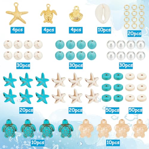 SUNNYCLUE 1 Box 292Pcs Sea Turtle Beads Seashell Starfish Beads Lucky Turquoise Spacers Ocean Summer Hawaii Sea Animal Shell Charms for Jewelry Making Beading Kits Women DIY Craft Gift Supplies - Image 2