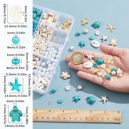 SUNNYCLUE 1 Box 292Pcs Sea Turtle Beads Seashell Starfish Beads Lucky Turquoise Spacers Ocean Summer Hawaii Sea Animal Shell Charms for Jewelry Making Beading Kits Women DIY Craft Gift Supplies - Image 3