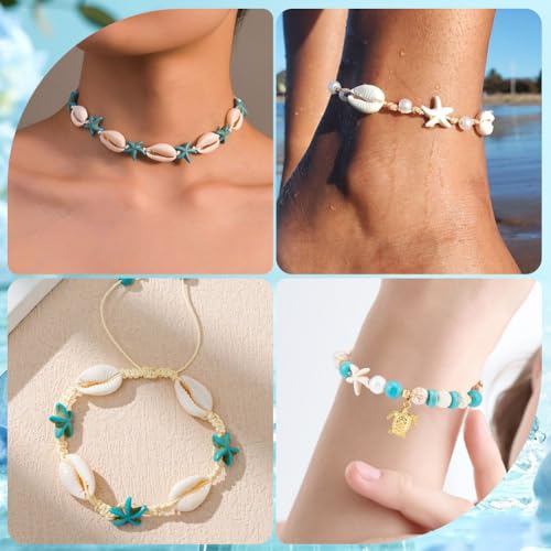 SUNNYCLUE 1 Box 292Pcs Sea Turtle Beads Seashell Starfish Beads Lucky Turquoise Spacers Ocean Summer Hawaii Sea Animal Shell Charms for Jewelry Making Beading Kits Women DIY Craft Gift Supplies - Image 5