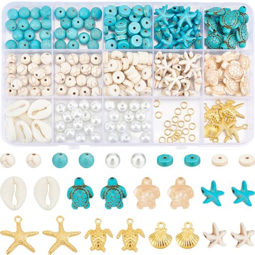 SUNNYCLUE 1 Box 292Pcs Sea Turtle Beads Seashell Starfish Beads Lucky Turquoise Spacers Ocean Summer Hawaii Sea Animal Shell Charms for Jewelry Making Beading Kits Women DIY Craft Gift Supplies - Image 1