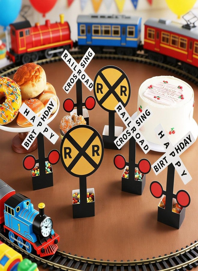 OBUSATT 24Pcs Railroad Crossing Sign Table Centerpieces Train Birthday Party Decorations Railroad Happy Birthday Sign Table Toppers for Train Theme Birthdays Party Baby Shower Photo Booth Prop Supplies - Image 2